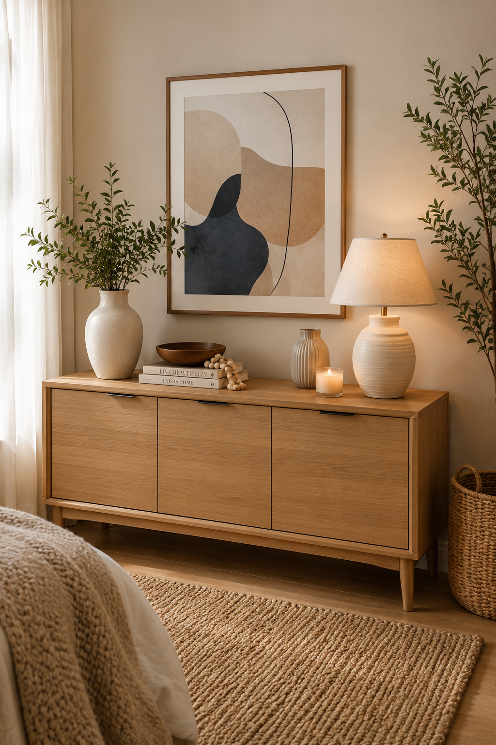Minimal bedroom decor and accents