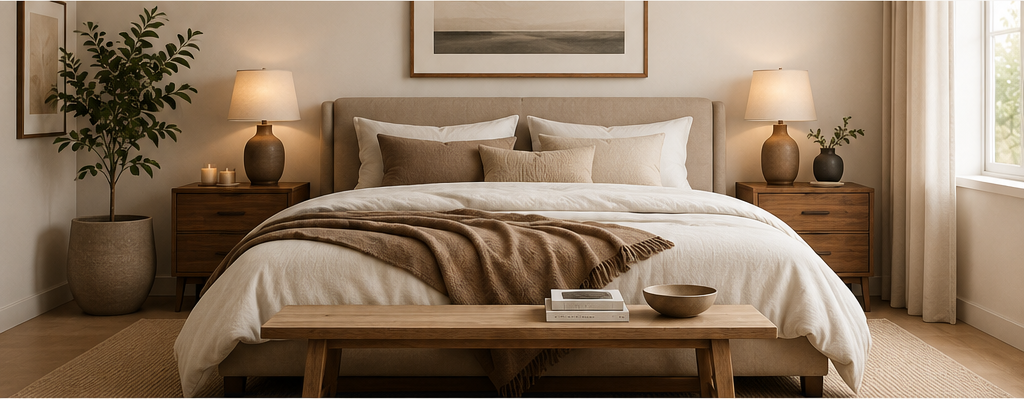 Calm, warm bedroom interior