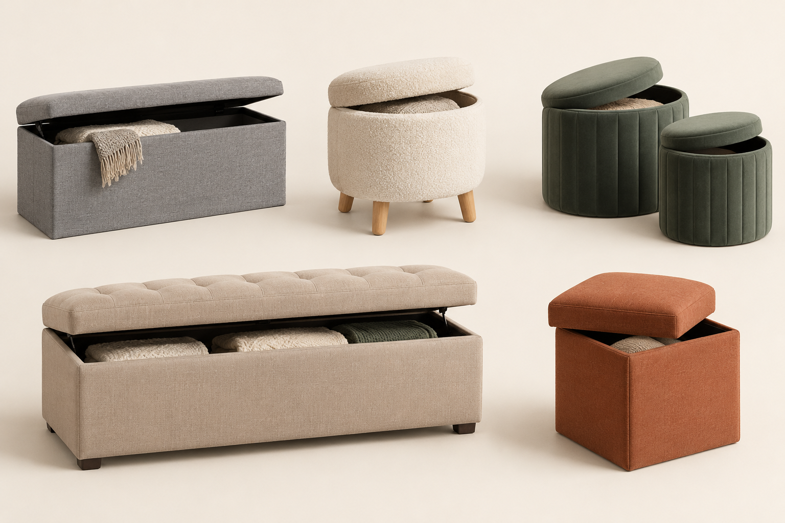 Illustrative comparison of five storage ottoman styles for small homes